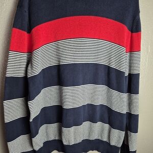 Express Men's Sweater in Navy and Red Stripes